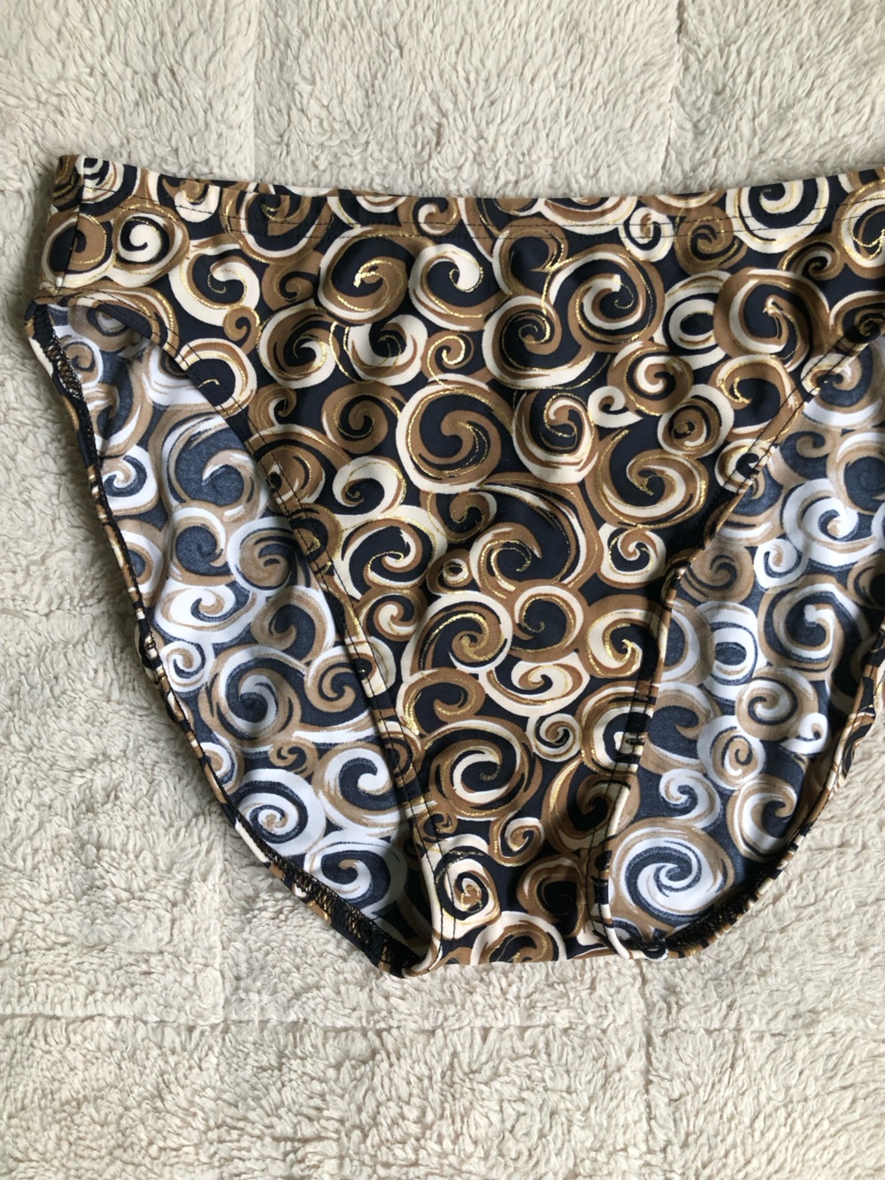 90s Y2K Swirl Print Retro Two-Piece Tankini Swim Set in Black, Gold & White - Picture 9 of 14